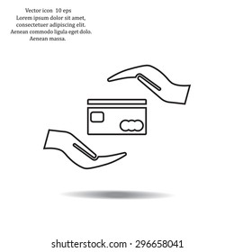 plastic card in hand, web icon. vector design