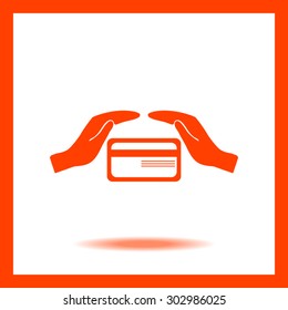 plastic card in hand, web icon