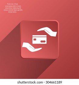 plastic card in hand, web icon. vector design