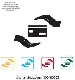 plastic card in hand, web icon. vector design