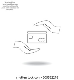 plastic card in hand, web icon. vector design