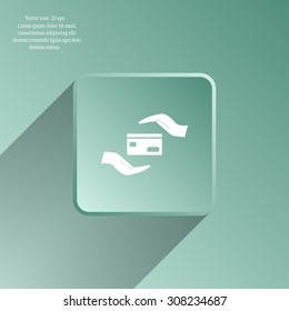 plastic card in hand, web icon. vector design