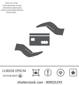 plastic card in hand, web icon. vector design