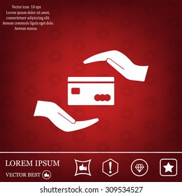 plastic card in hand, web icon. vector design