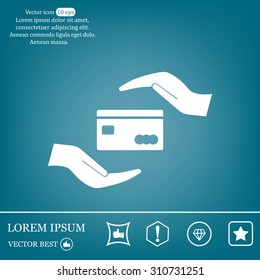 plastic card in hand, web icon. vector design