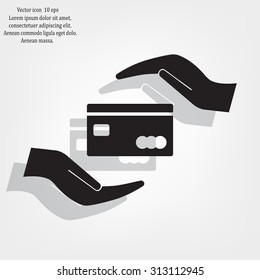 plastic card in hand, web icon. vector design