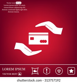 plastic card in hand, web icon. vector design