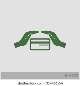 plastic card in hand, web icon