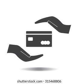 plastic card in hand, web icon. vector design