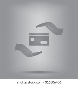 plastic card in hand, web icon. vector design