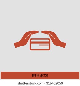plastic card in hand, web icon