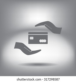plastic card in hand, web icon. vector design