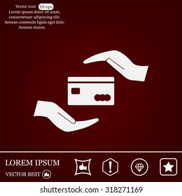 plastic card in hand, web icon. vector design