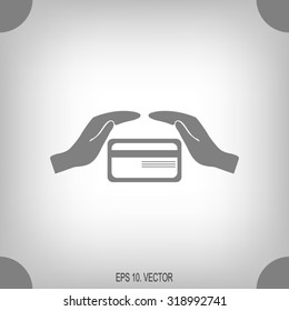 plastic card in hand, web icon