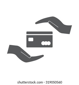 plastic card in hand, web icon. vector design