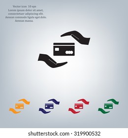 plastic card in hand, web icon. vector design