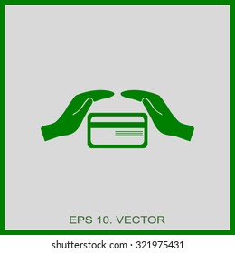 plastic card in hand, web icon