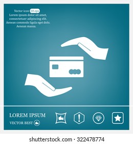 plastic card in hand, web icon. vector design