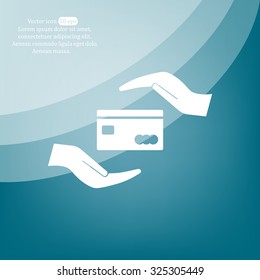 plastic card in hand, web icon. vector design