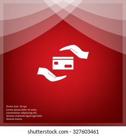 plastic card in hand, web icon. vector design