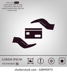 plastic card in hand, web icon. vector design
