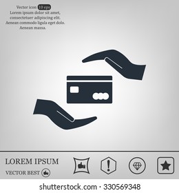 plastic card in hand, web icon. vector design
