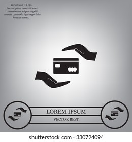 plastic card in hand, web icon. vector design