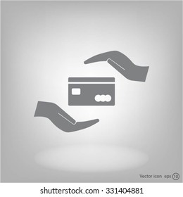 plastic card in hand, web icon. vector design
