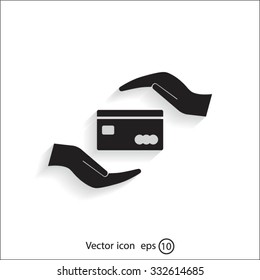 plastic card in hand, web icon. vector design