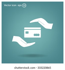 plastic card in hand, web icon. vector design