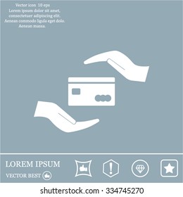 plastic card in hand, web icon. vector design