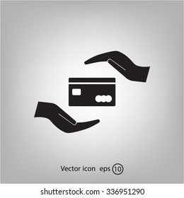plastic card in hand, web icon. vector design