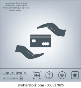plastic card in hand, web icon. vector design