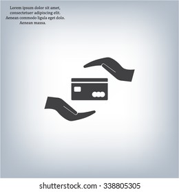 plastic card in hand, web icon. vector design