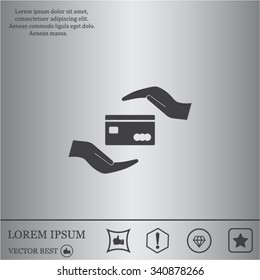 plastic card in hand, web icon. vector design