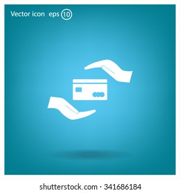 plastic card in hand, web icon. vector design