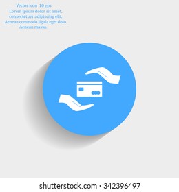 plastic card in hand, web icon. vector design