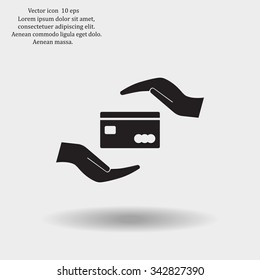plastic card in hand, web icon. vector design