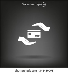 plastic card in hand, web icon. vector design