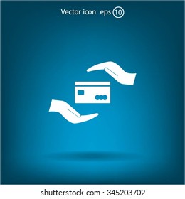 plastic card in hand, web icon. vector design