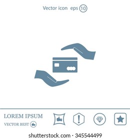plastic card in hand, web icon. vector design