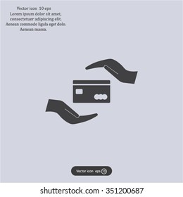 plastic card in hand, web icon. vector design