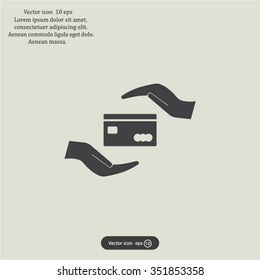 plastic card in hand, web icon. vector design