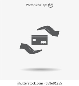plastic card in hand, web icon. vector design