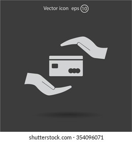plastic card in hand, web icon. vector design