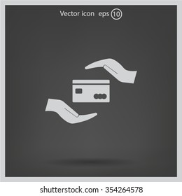 plastic card in hand, web icon. vector design
