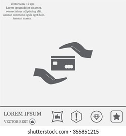 plastic card in hand, web icon. vector design