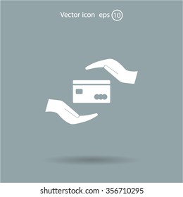 plastic card in hand, web icon. vector design