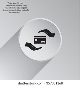 plastic card in hand, web icon. vector design