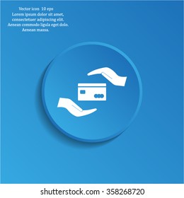plastic card in hand, web icon. vector design